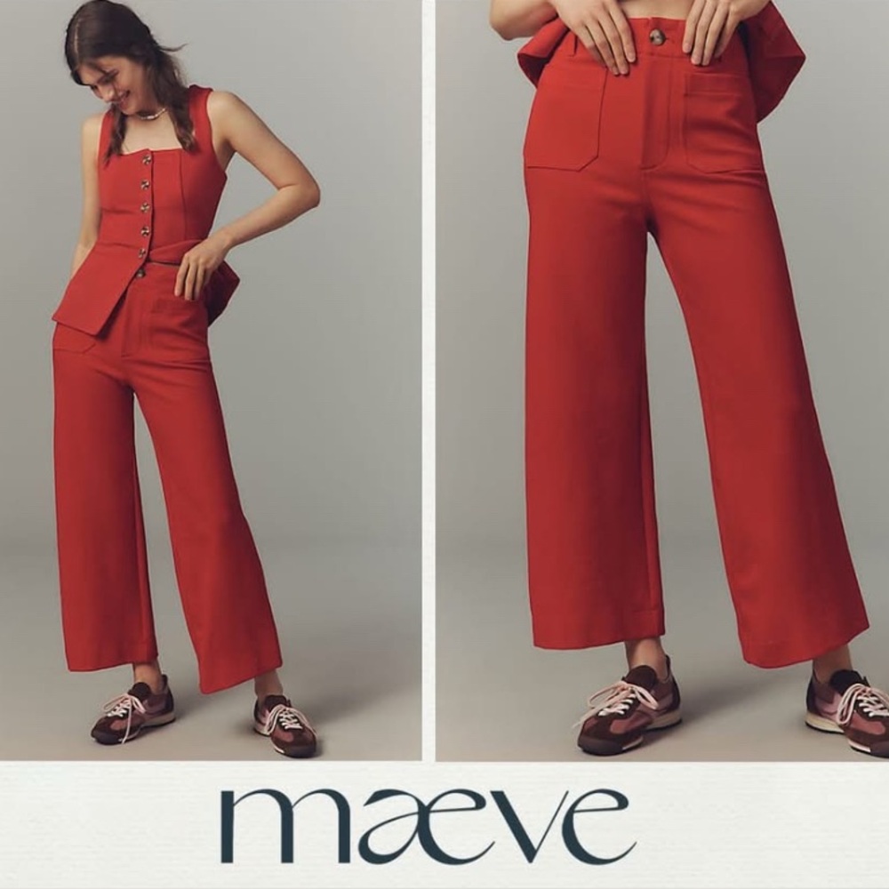 The Colette Knit Crop Wide-Leg Pants by Maeve 
Size 29 True Red